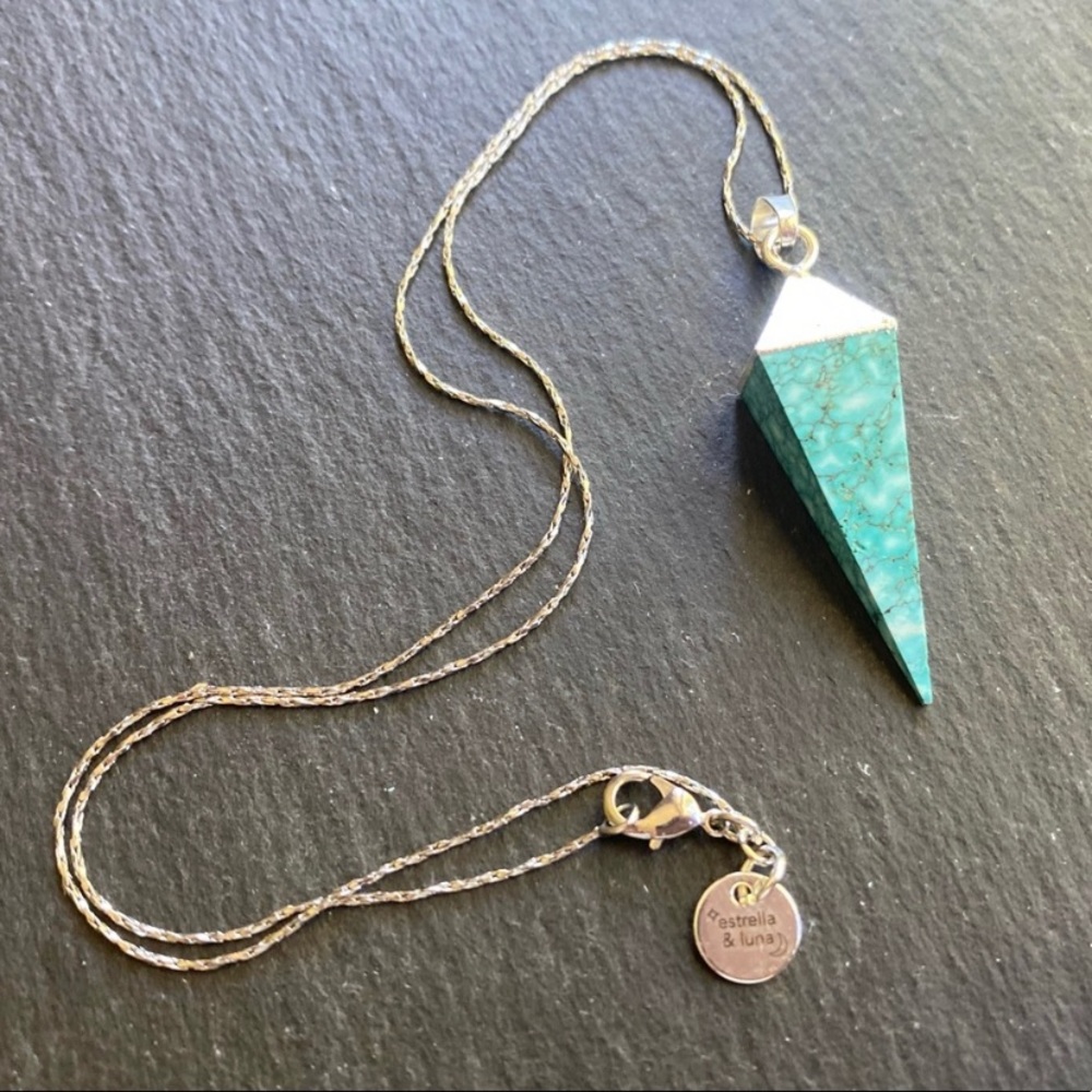NEW!  Boho Turquoise Silver Geometric Pendant - Picture 2 of 7